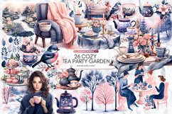 Cozy Tea Party Clipart Bundle, Set of 26 Png Bundle Product Image 1