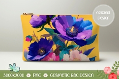 Purple Flowers Cosmetic Bag, Floral Bag Design Product Image 1