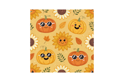 Funny Sunflower Pumpkin Faces Seamless Pattern, Digital Pape Product Image 4