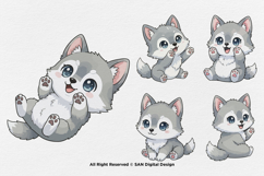 15 Bundle Watercolor Cute Wolf Chibi Nigh Animal Wildlife Product Image 6