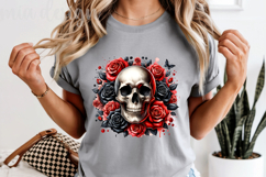 Gothic Floral Skull PNG Red Black Halloween Sublimation Product Image 5
