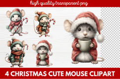4 Christmas Cute Mouse Clipart | Adorable Holiday Mouse PNG Product Image 1