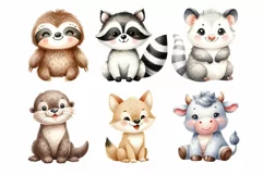 Cute Woodland Animals Watercolor Clipart Product Image 6