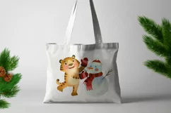 Tiger with Snowman, Funny Christmas 2022 watercolor clipart Product Image 4