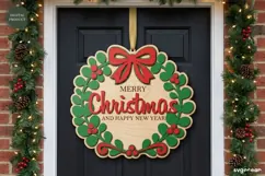 Christmas Door Sign Laser Cut | Xmas Wreath Sign | SVG Product Image 1