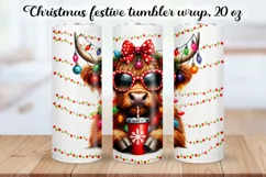 Christmas festive Highland cow Tumbler Wrap|Sublimation PNG. Product Image 1