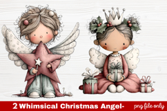 2 Whimsical Christmas Angel Clipart | Cute Holiday Angel PNG Product Image 1