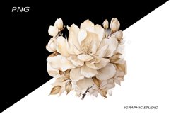 Watercolor Gold Magnolia Clipart, Wedding Flowers Clipart Product Image 1