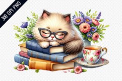 Books And Sleeping Cat Sublimation - Clipart PNG Design Product Image 1