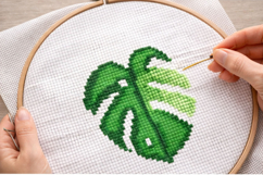 Monstera leaf cross stitch pattern embroidery scheme tropica Product Image 6