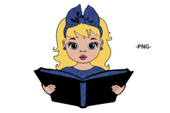 Blonde Girl Reading Book SVG Pink Glitter Bow School Clipart Product Image 6