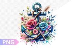 Floral Anchor Sublimation - Clipart PNG Design Product Image 1