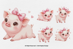 15 Bundle Watercolor Girl Pig Pink Baby Hog Farm Sticker Product Image 6