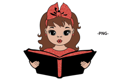 Cute Girl Reading Book SVG PNG PDF Clipart Glitter Pink Bow Product Image 6