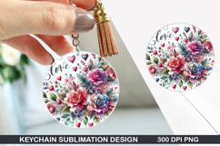 Flower Keychain Sublimation - Valentine Keychain PNG Design Product Image 1