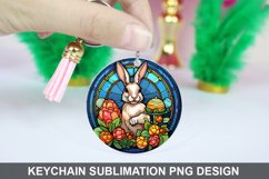 Bunny Round Keychain, Bunny Flowers Keychain Design Product Image 1
