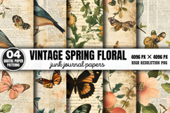 Vintage Spring Floral Junk Journal Pattens Background PNG Product Image 1