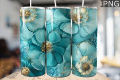 Teal Alcohol Ink Flower Tumbler Wrap -High Quality 300 Dpi Product Image 1