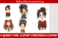 Quirky Girl Christmas Clipart | Fun Holiday Girl PNG Product Image 1