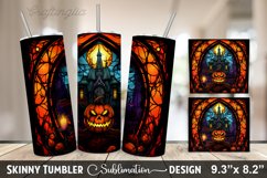 Stained Glass Window With Pumpkins And A House - 20oz Skinny Product Image 1