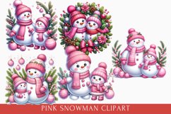 Pink Snowman Clipart, Cute Pink snowman sublimation Product Image 1