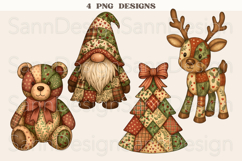 Patchwork Christmas Clipart Bundle, Vintage Christmas PNG Product Image 1