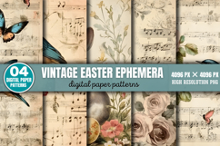 Vintage Easter Ephemera Digital Paper PNG Product Image 1