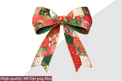 Christmas Patchwork Bow Clipart PNG Product Image 1