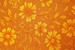 Orange floral pattern with yellow flowers and leaves Product Image 1