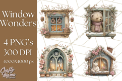 Cozy Christmas Village Window Clipart PNG for Crafts Product Image 1