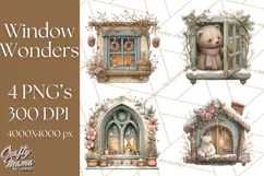 Cozy Christmas Village Window Clipart PNG for Crafts Product Image 1