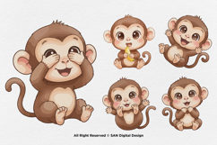 15 Bundle Watercolor Cute Monkey Animal Forest Banana Kids Product Image 6