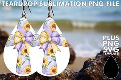 Charming Teardrop Earrings Sublimation, Flower Cross Product Image 1