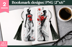 Elegant Bookmark printable Red Roses Black Woman Bookmarks Product Image 1