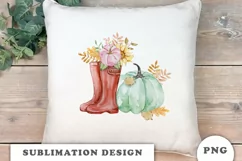 Watercolor Autumn red boots and pumpkin sublimation PNG Product Image 6