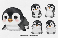 15 Bundle Watercolor Baby Penguin Cute Kids Pose Ice White Product Image 6