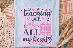 Teaching With All My Heart Png, Retro Striped Teacher Png. Product Image 5