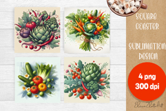 Flower vegetables Square Coaster Sublimation Product Image 1