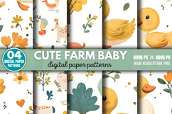Cute Farm Baby Pattern Digital Paper Background PNG Product Image 1