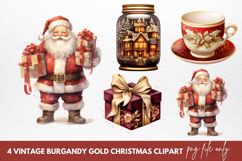 Vintage Burgandy Gold Christmas Clipart Sublimation Product Image 1