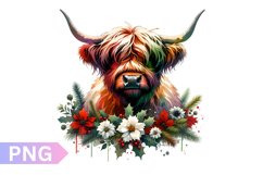 Christmas Floral Cow Sublimation - Clipart PNG Design Product Image 1