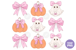 Coquette Girly Halloween Pumpkin Ghost Pink Bow PNG Bundle Product Image 6