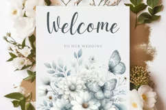 White flowers clipart, Watercolor floral art and Butterfly Product Image 6