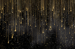 A dark background with gold strings and sparkles hanging Product Image 1
