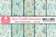 Sea Turtle Summer Seamless Pattern JPG Product Image 1