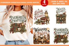 Evergreen Christmas Book Lover Winter Sublimation PNG Product Image 1