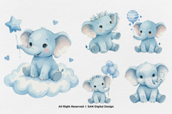 15 Bundle Watercolor Blue Elephant Big Fun Animal Wildlife Product Image 6