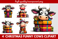 Funny Christmas Cows Clipart | Cute Holiday Farm Animal Product Image 1