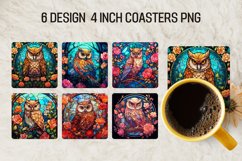 Stained Glass Owl Square Coaster Sublimation Designs Product Image 1