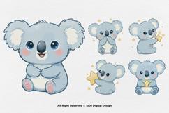 15 Bundle Watercolor Blue Koala Animal Sleeping Kids Sticker Product Image 6
